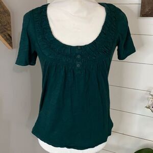 C Keer | Anthro Button Scoop Neck Embroidered Top